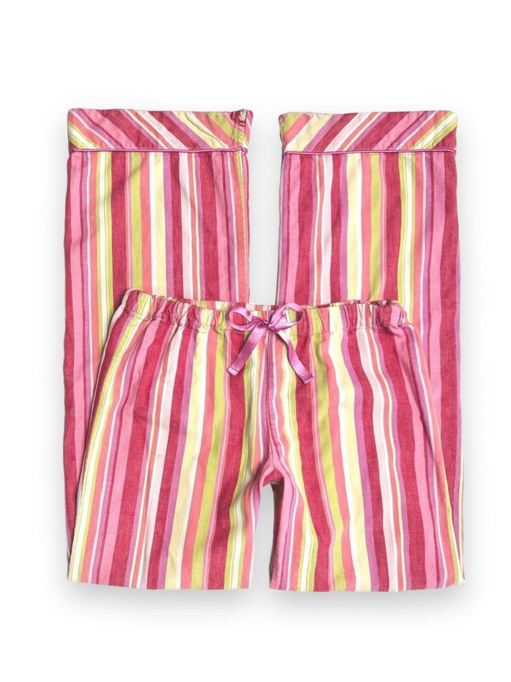 Y2K 2000s Pink & Green Striped 100% Cotton Pajama Pants